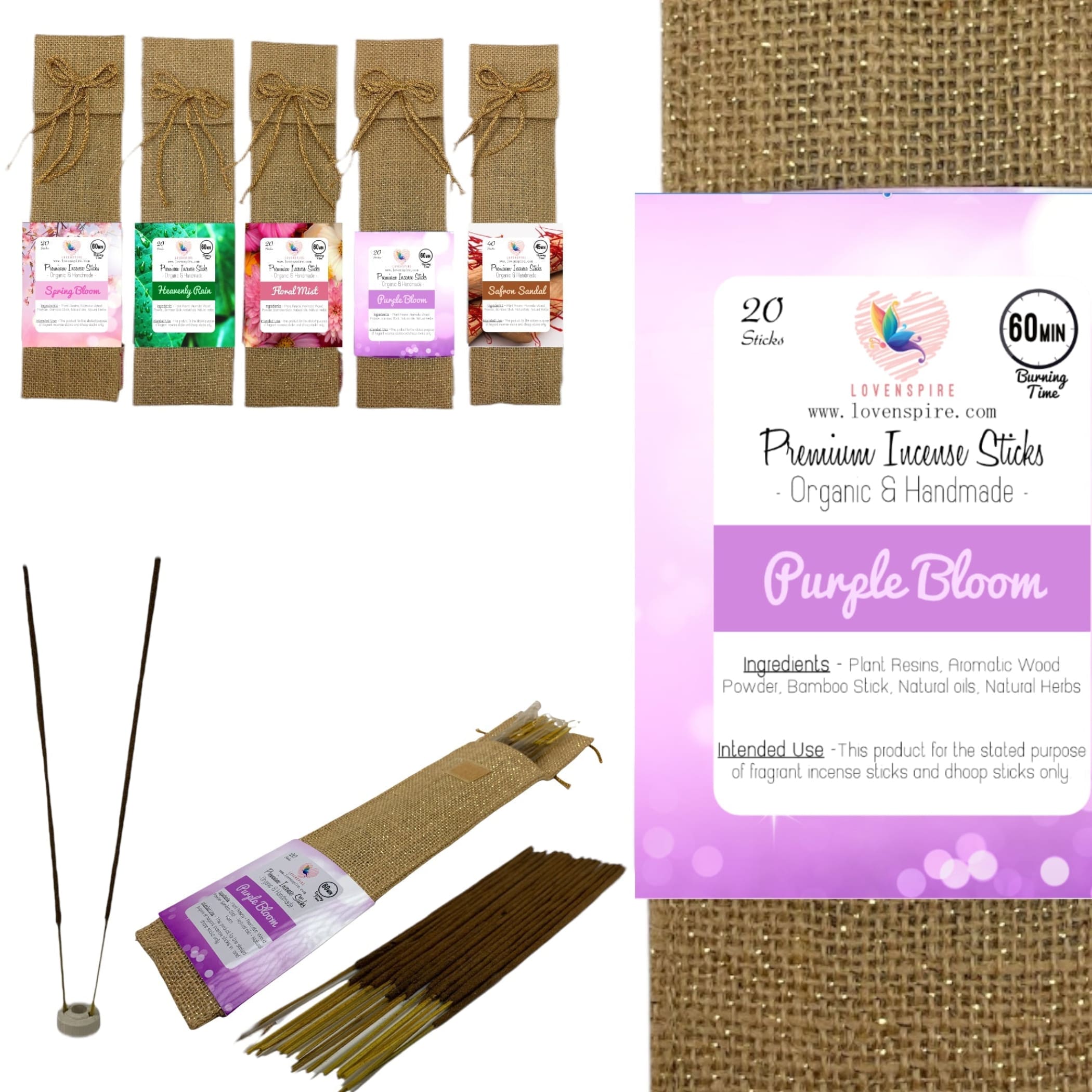 Premium scented incense sticks with jute storage bag /box