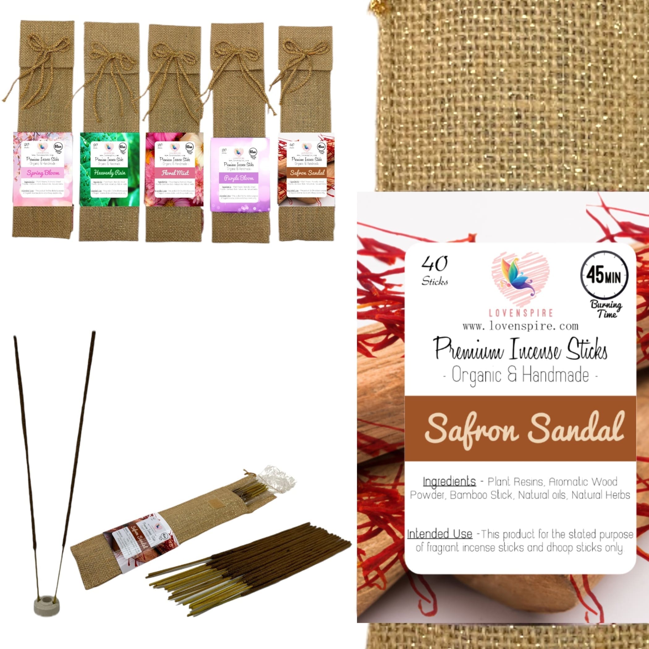 Premium scented incense sticks with jute storage bag /box