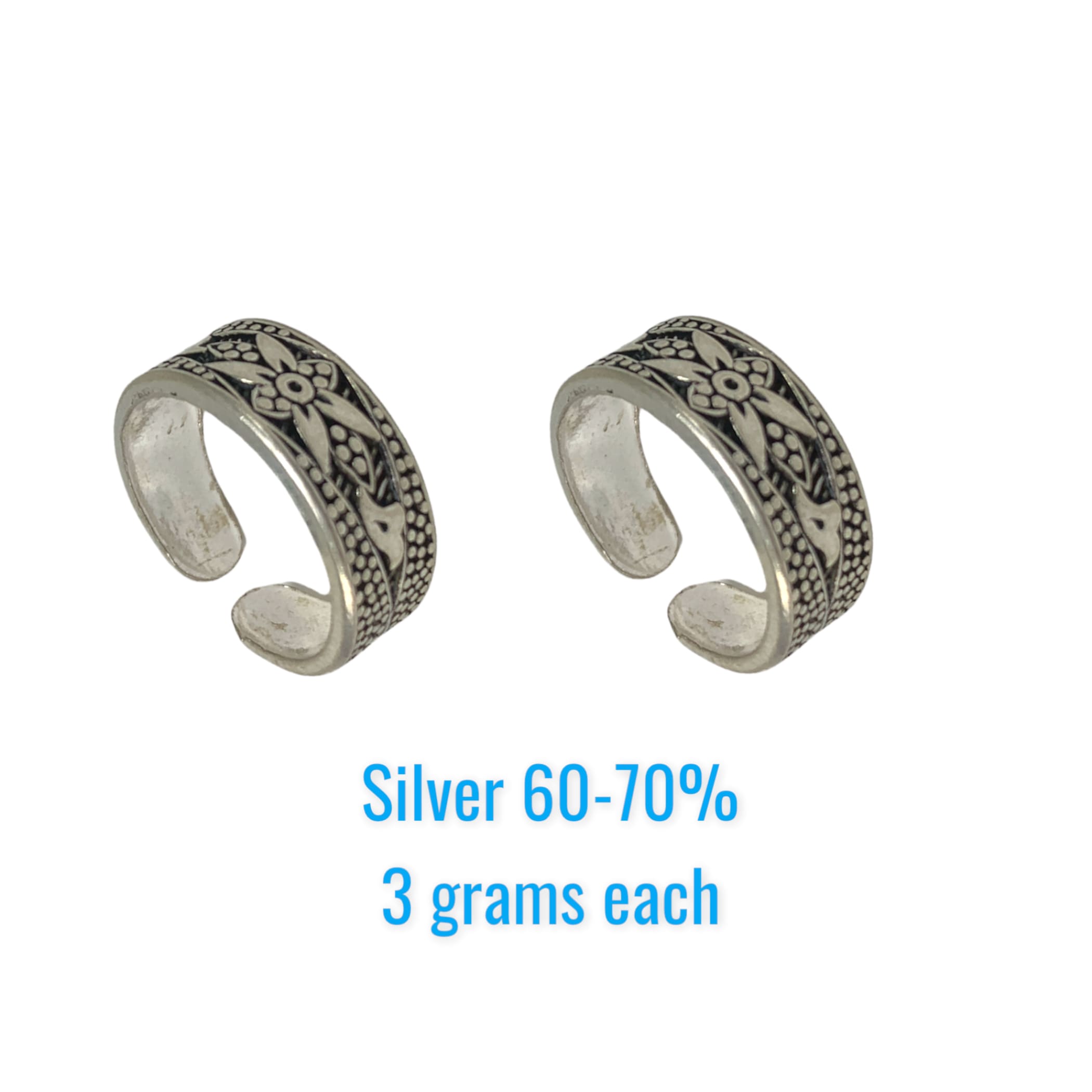 Real silver adjustable indian bichua bichiya toe rings pair