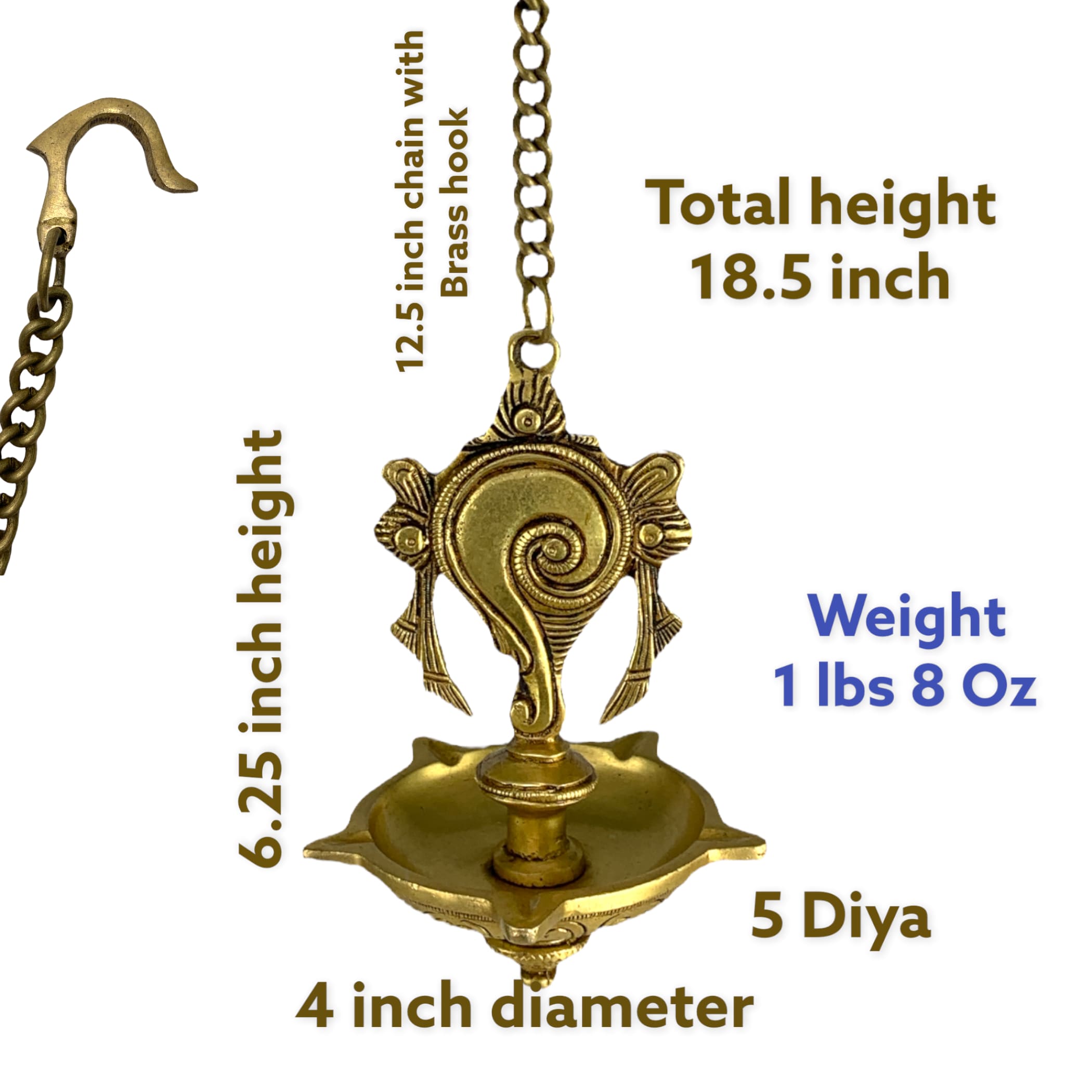Shank brass oil samai hanging diya diwali decor altar temple