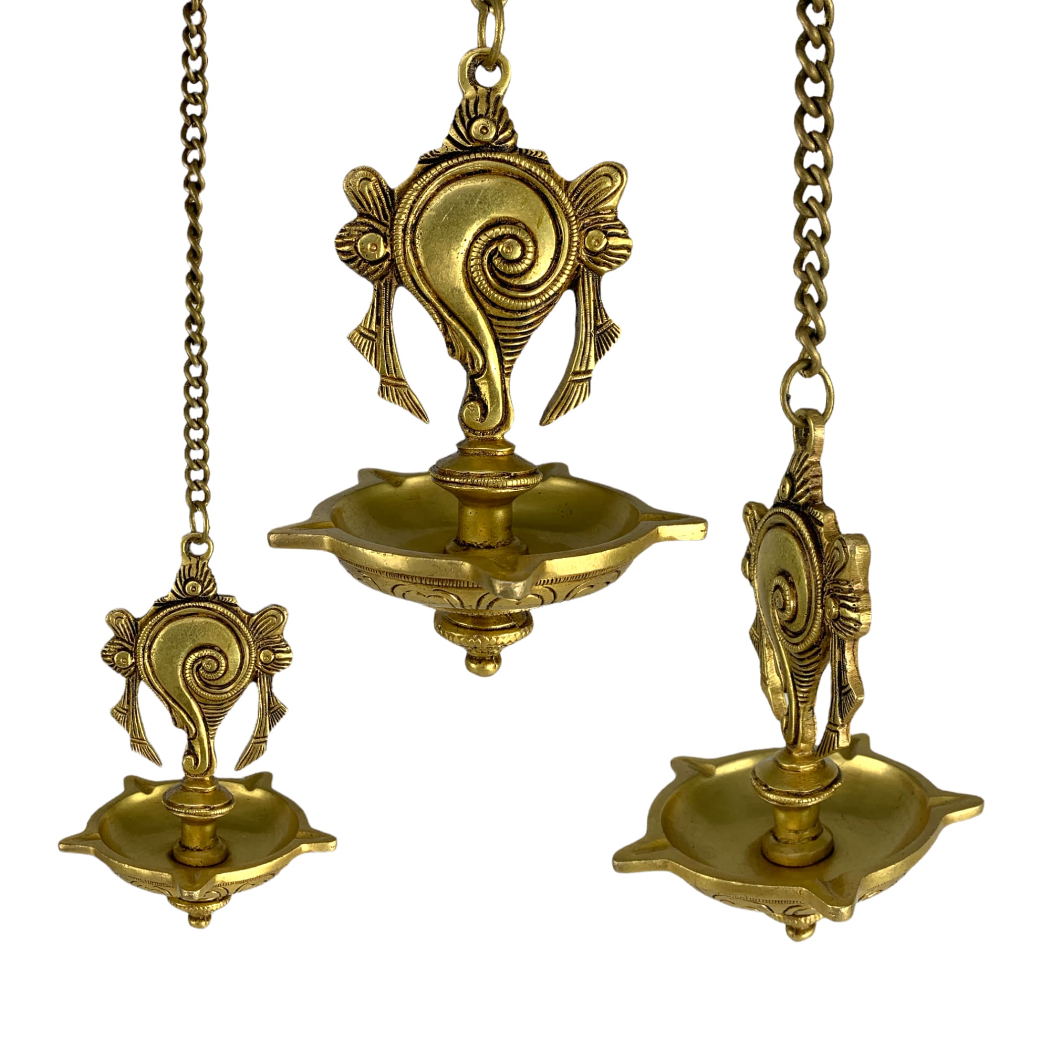 Shank brass oil samai hanging diya diwali decor altar temple