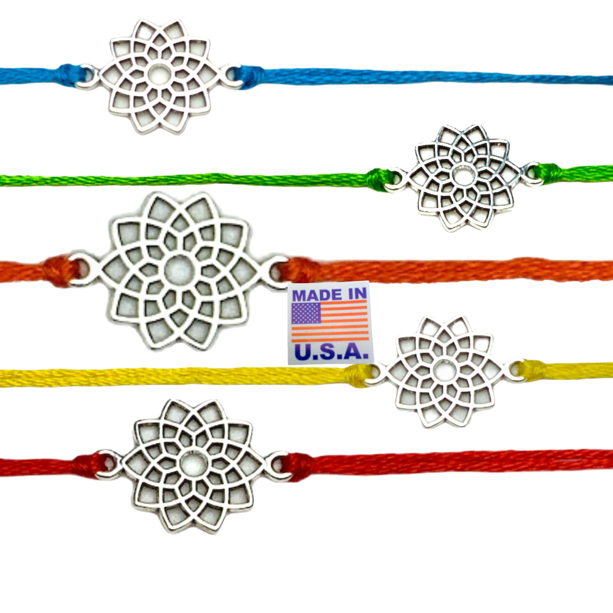 Silver lotus charm rakhi for brother usa bhai bracelet