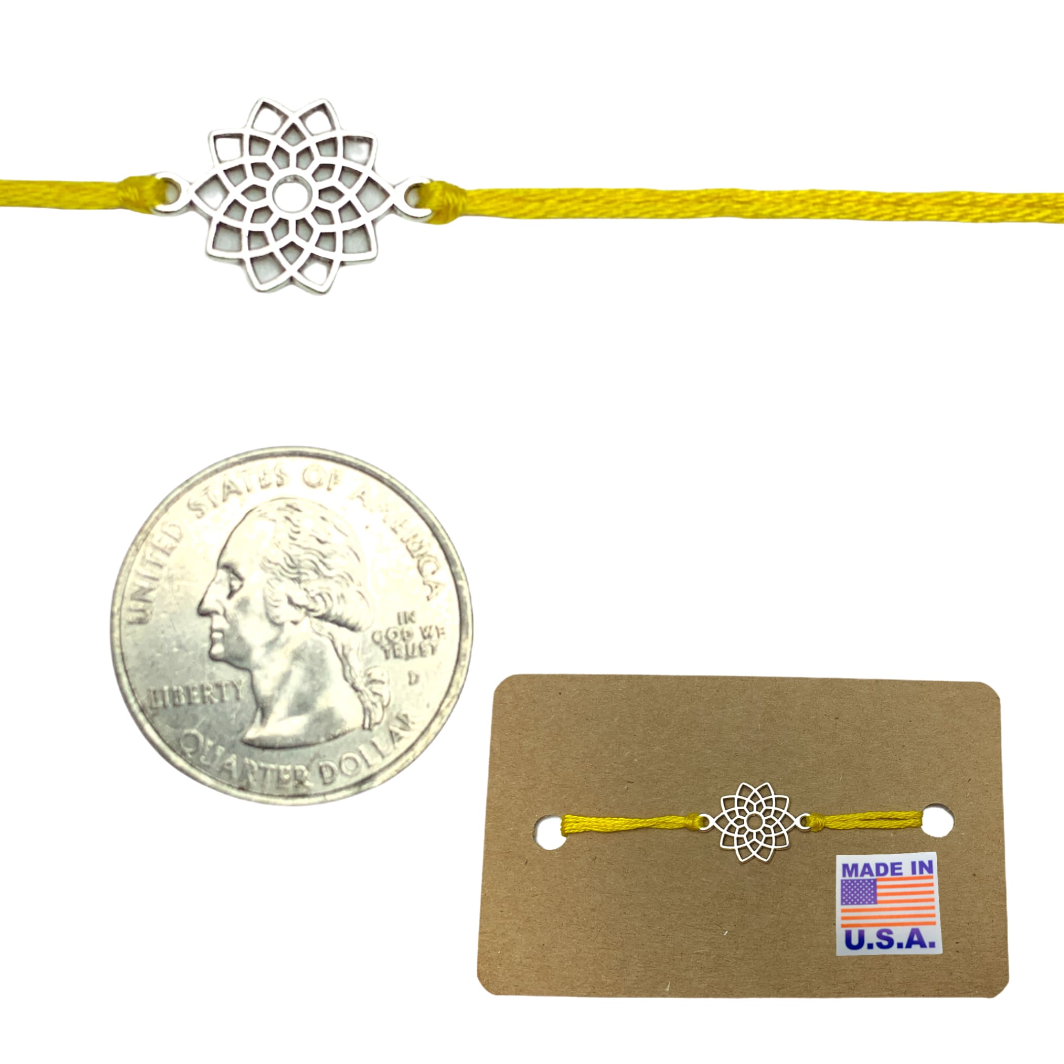 Silver lotus charm rakhi for brother usa bhai bracelet