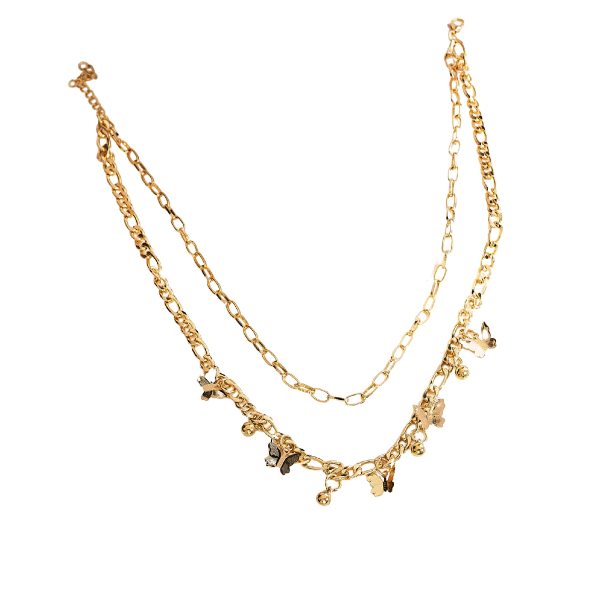 Double layer chain necklace for women aesthetic fake gold