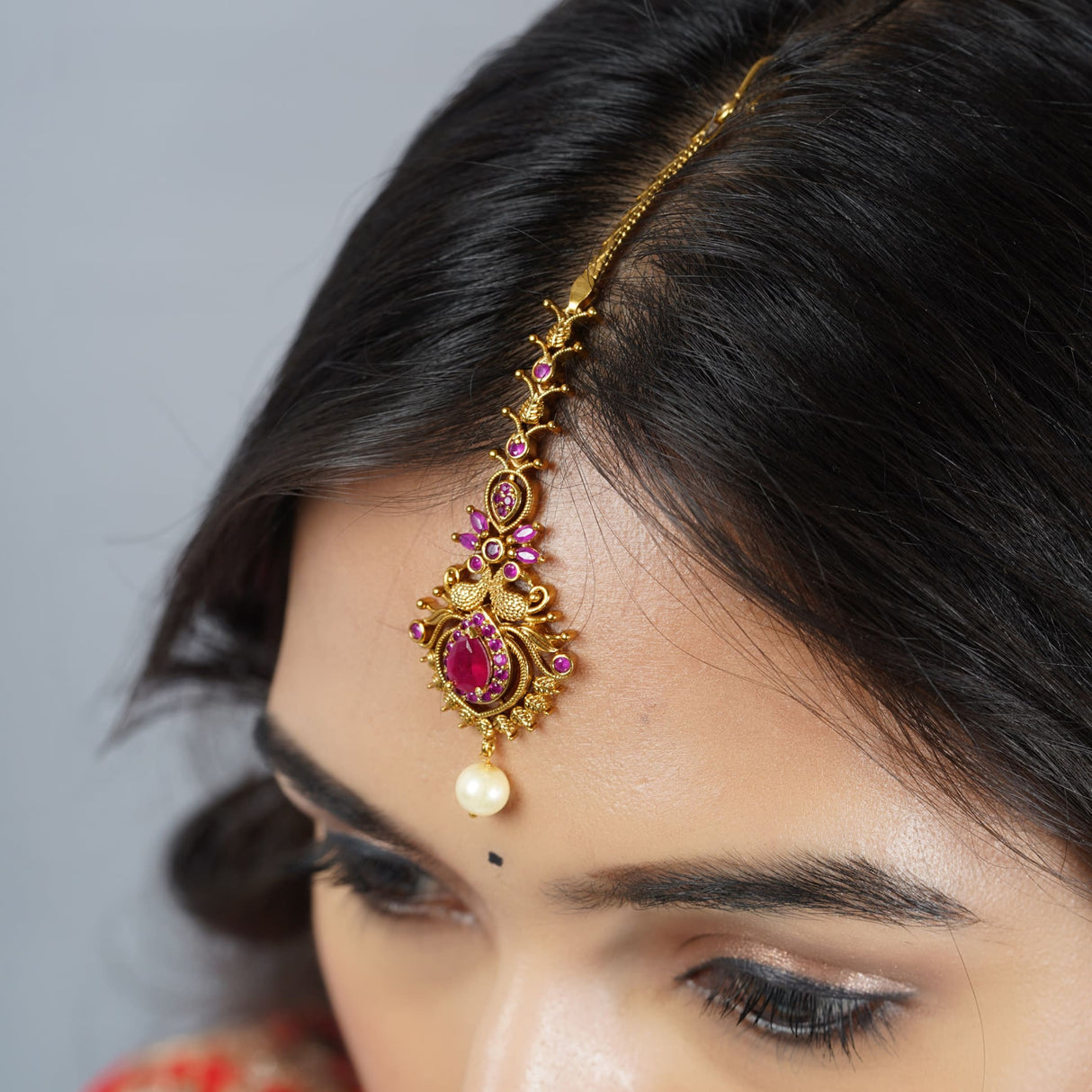 Antique style maang tikka gold plated tika indian women