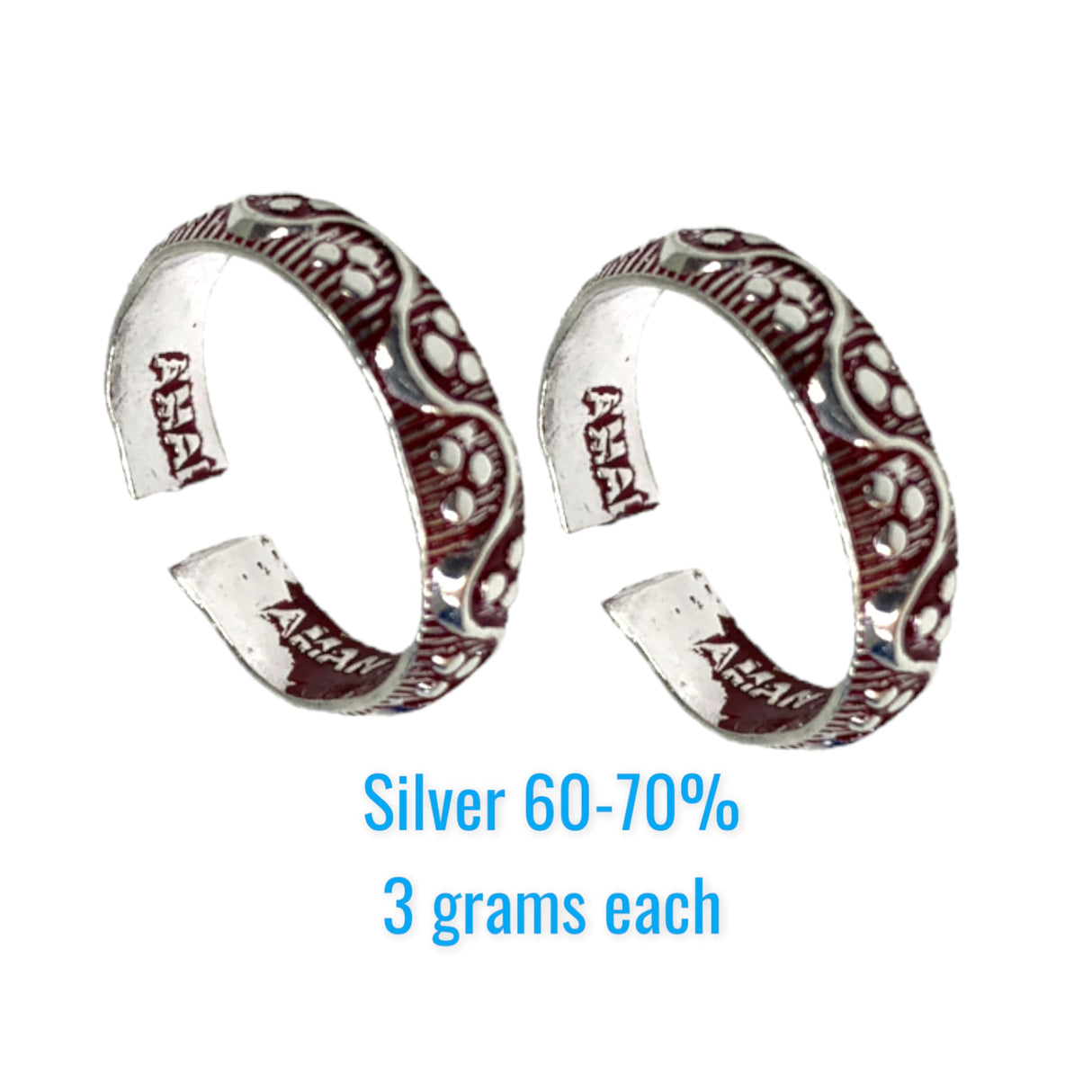 Adjustable silver toe rings pair pinky band tribal indian