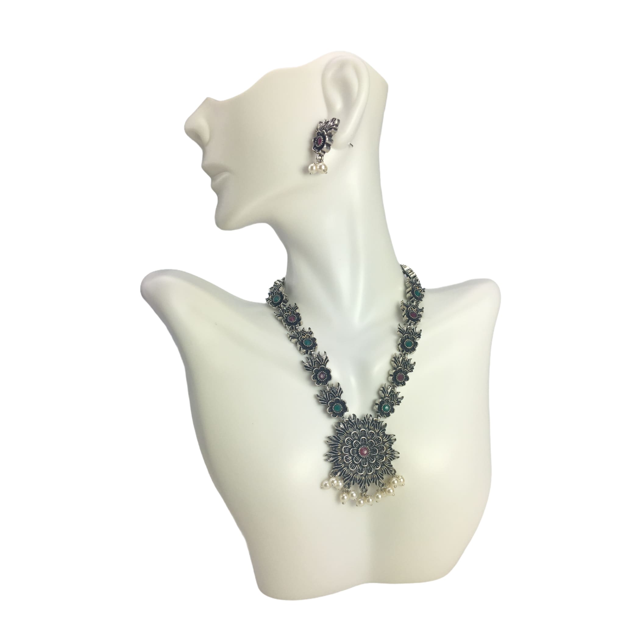 Trendy boho jewelry set necklace with oxidised plating