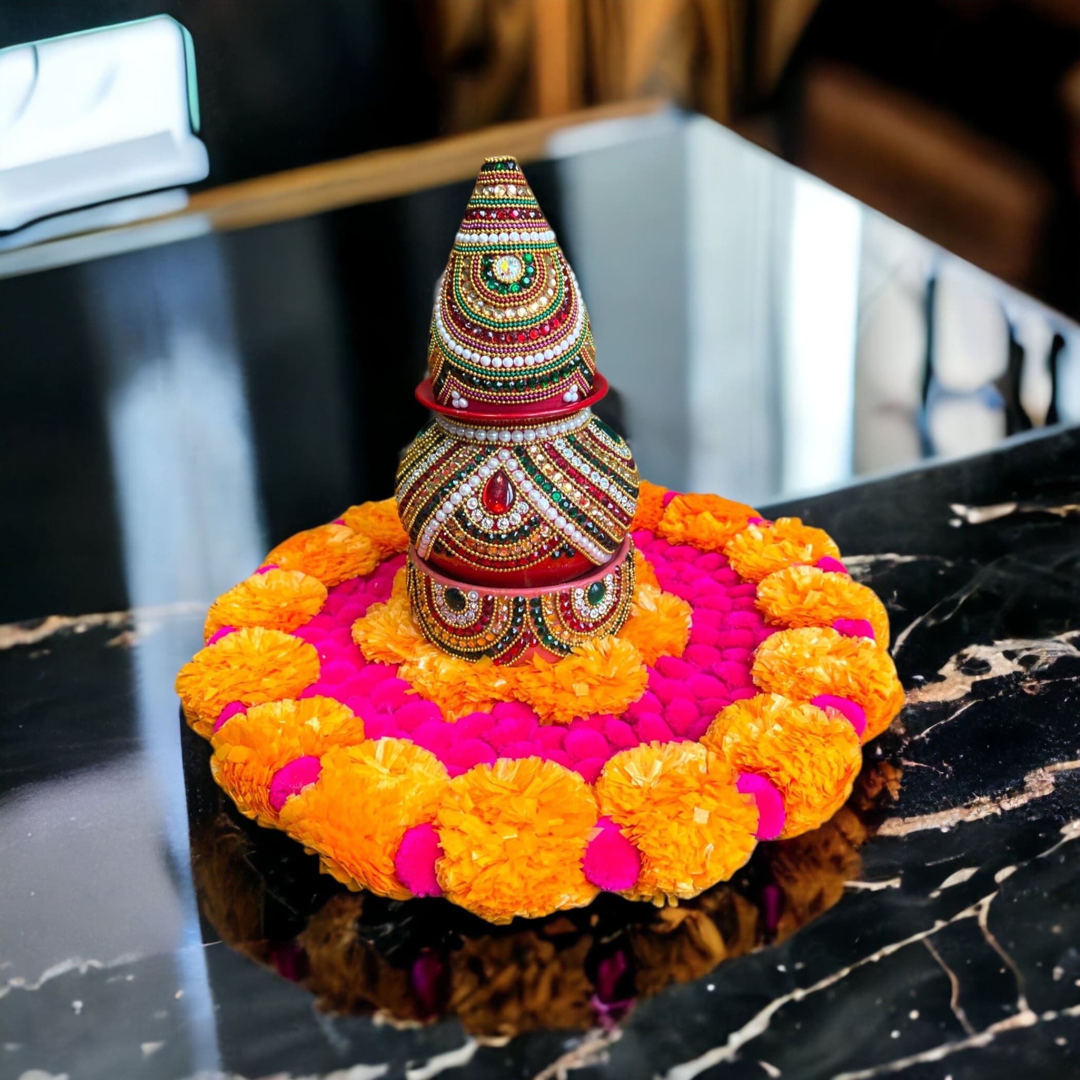 Ugadi decor rangoli marigold diwali set artificial flowers