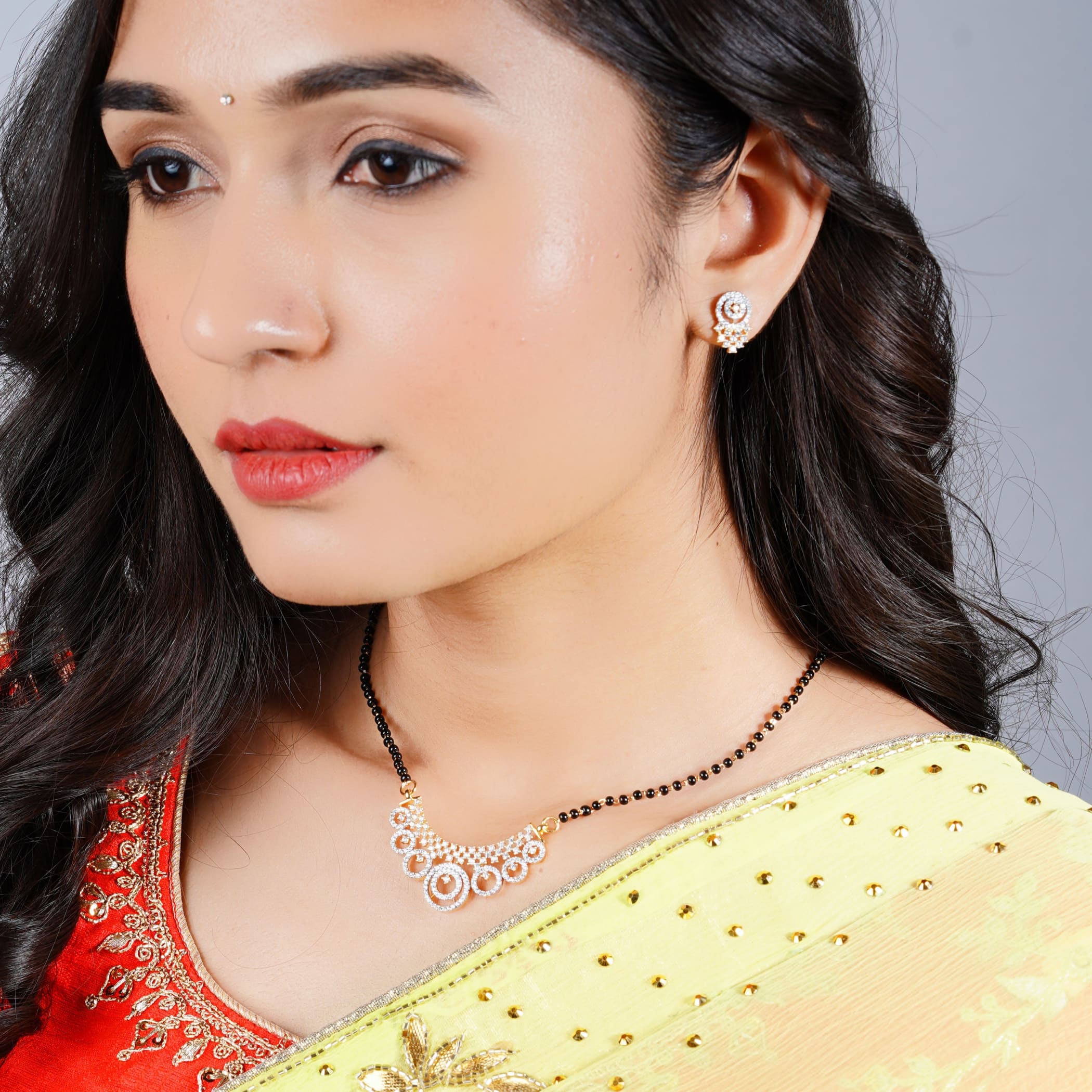 White Stone Mangalsutra With Earring Necklace Chain
