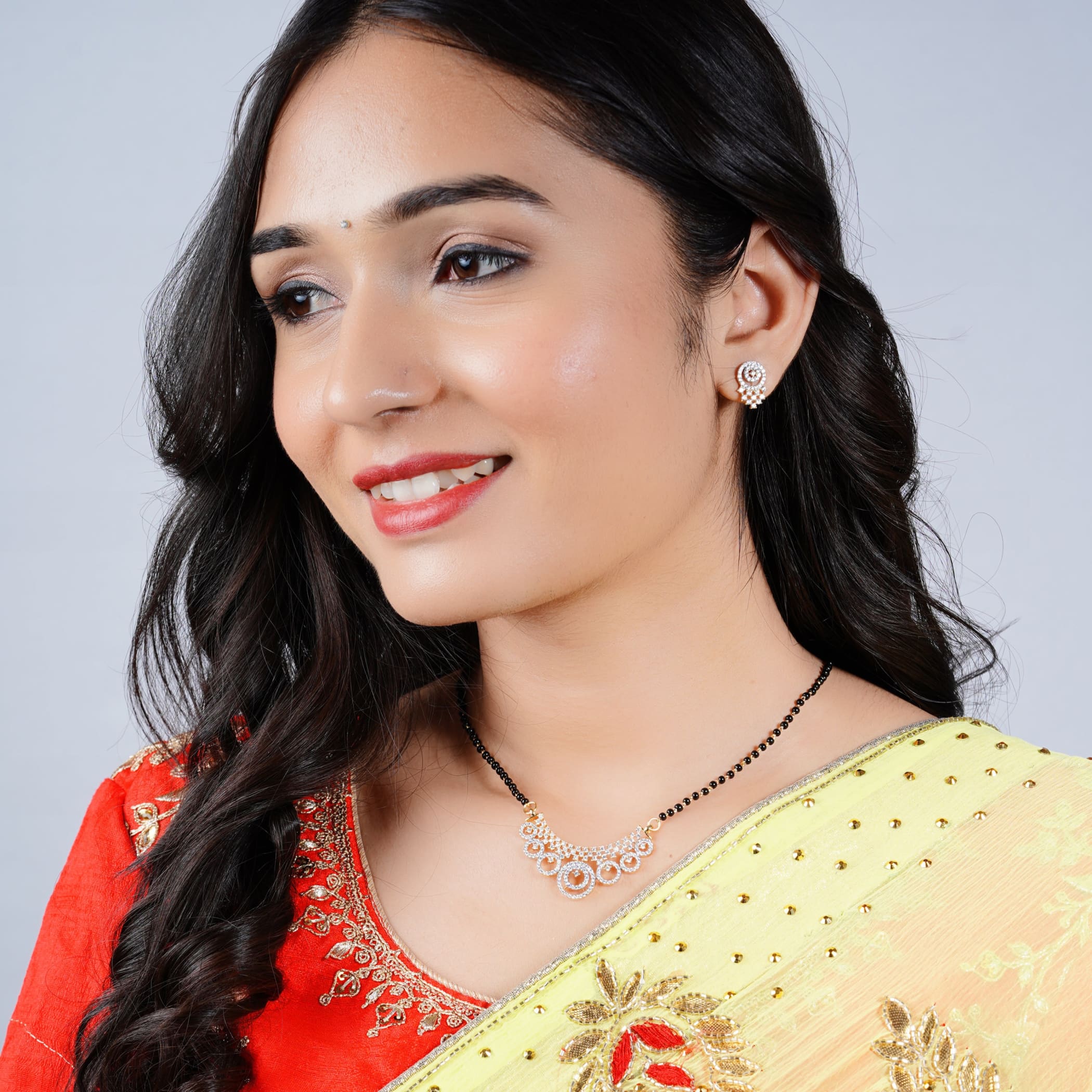 White stone mangalsutra with earring necklace chain earrings