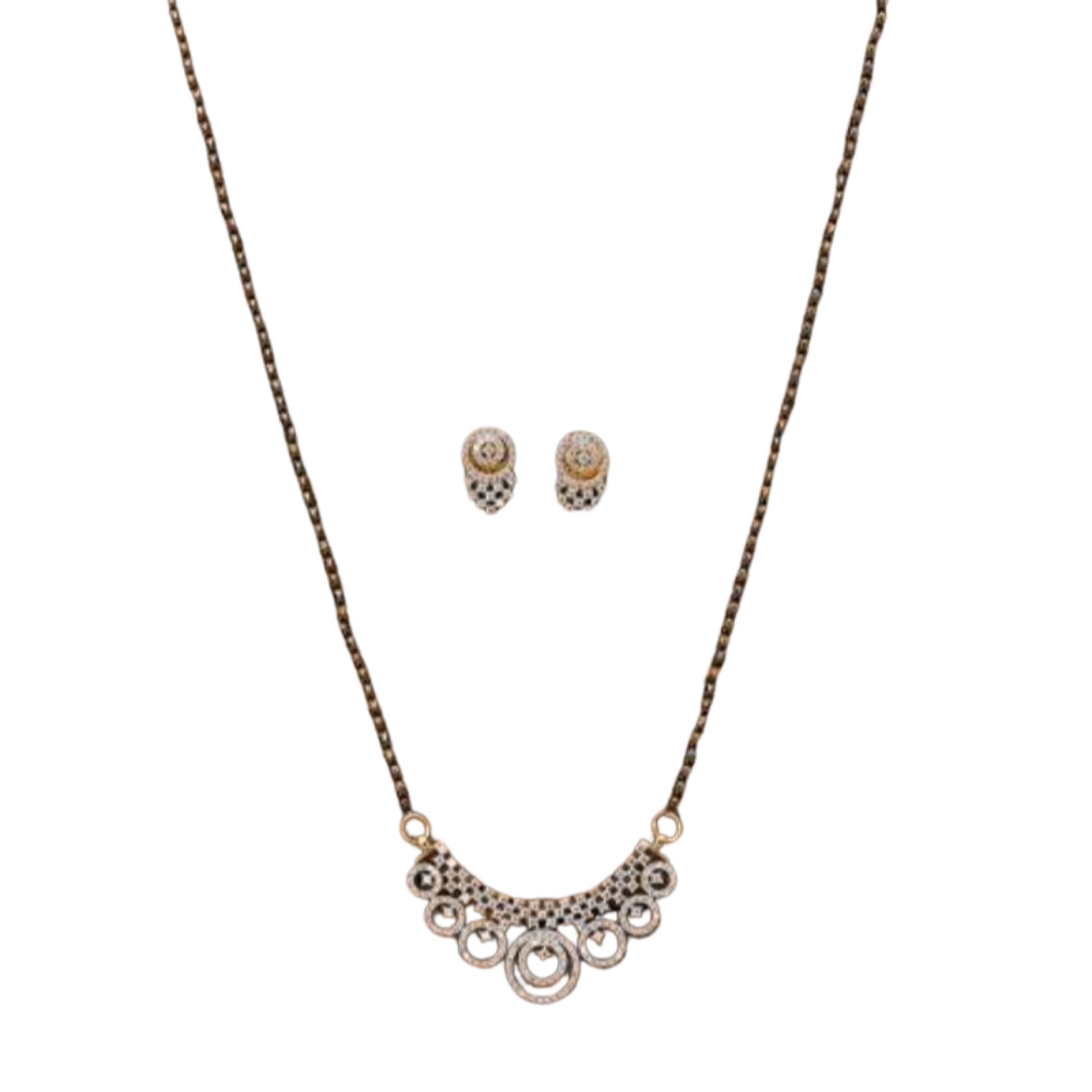 White stone mangalsutra with earring necklace chain earrings